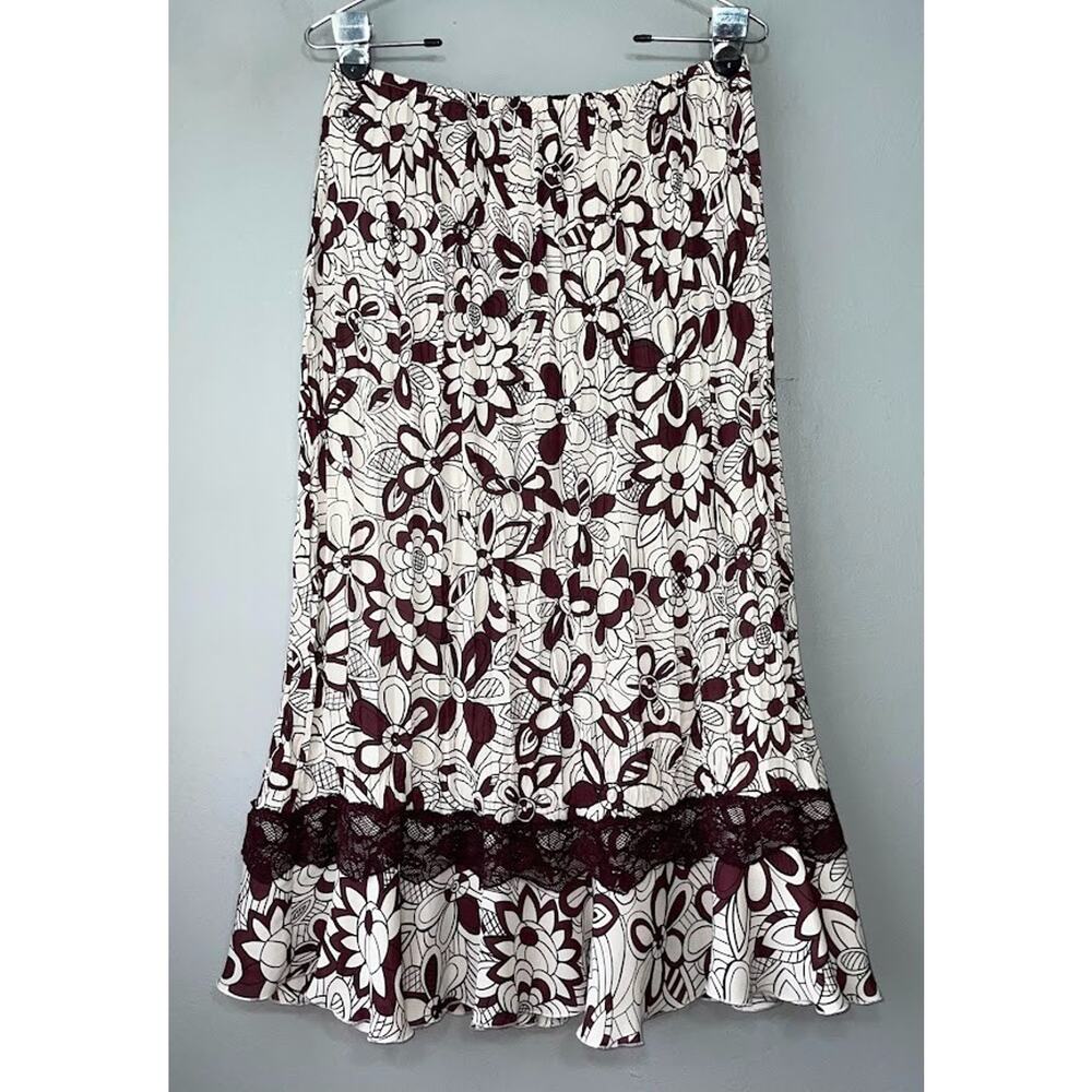 Bobbie Bee Skirt Size 8 Crinkle Pleated Brown Floral Romantic Fairy Y2K Lace - Picture 2 of 10